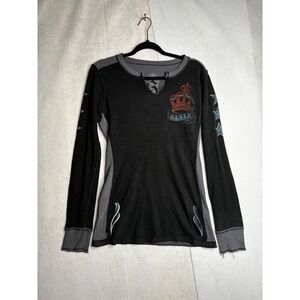 Sinful by Affliction Womens L Thermal LS Shirt Crown Stars Black  emo goth rock